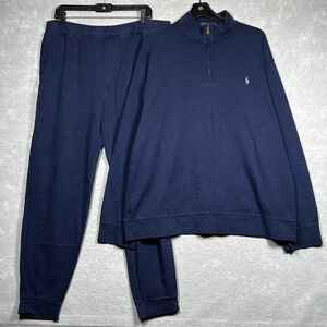 Polo Ralph Lauren Sweatsuit/ Jogger Set Men’s XXL Navy Blue Knit Half Zip Fleece